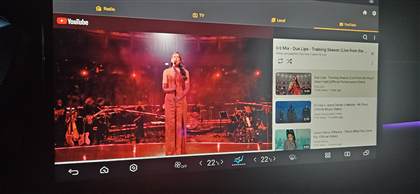 MultiWave on a car head unit, YouTube tab playing a music video
