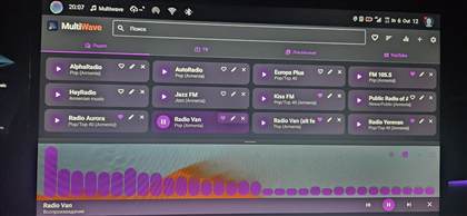 MultiWave on a car head unit in Russian, purple theme